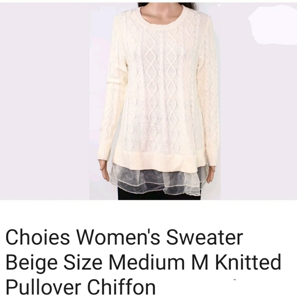 NWT CHOIES CABLEKNIT SWEATER WITH CHIFFON RUFFLED TRIM HEM - Picture 4 of 4